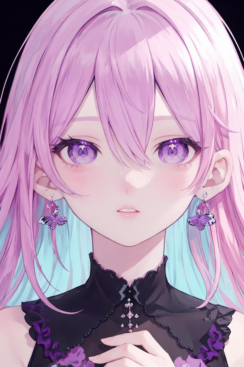 06605-1070973217-1girl,solo,bug,earrings,butterfly,looking at viewer,jewelry,parted lips,multicolored hair,purple eyes,portrait,bangs,holding,pin.png